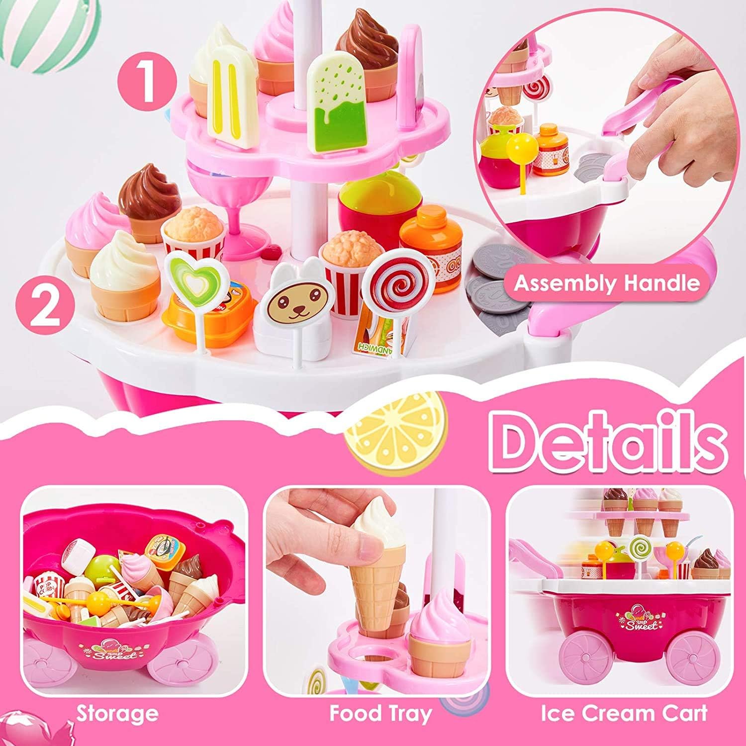 Kids Ice Cream Cart Toy with Lights