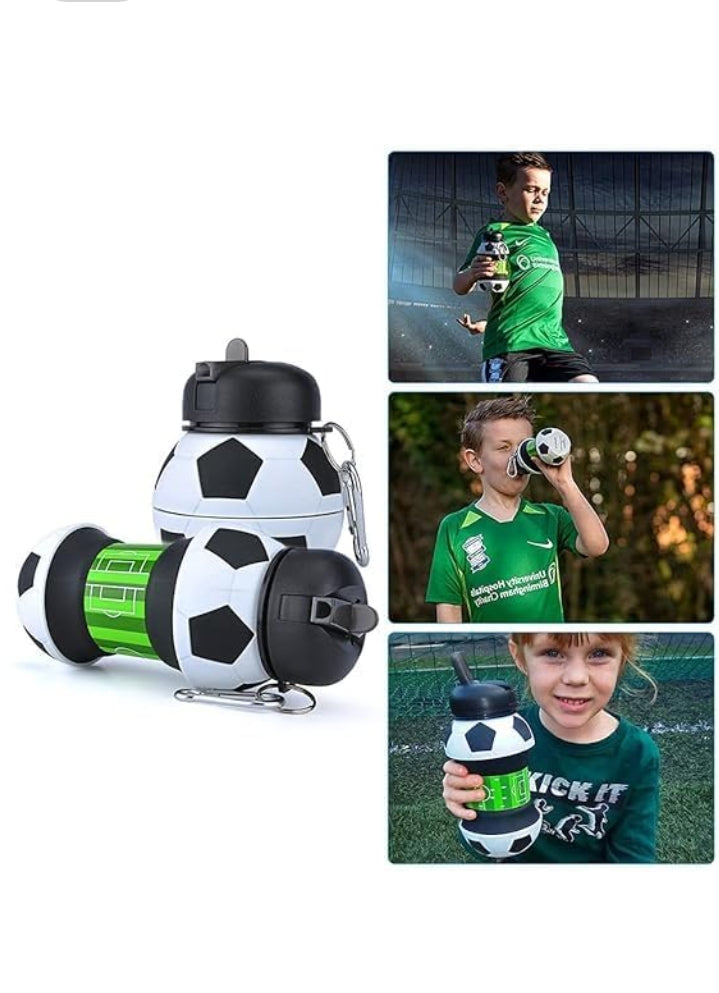 Collapsible Kids Water Bottle – Cute Football Design | Leak-Proof & Portable