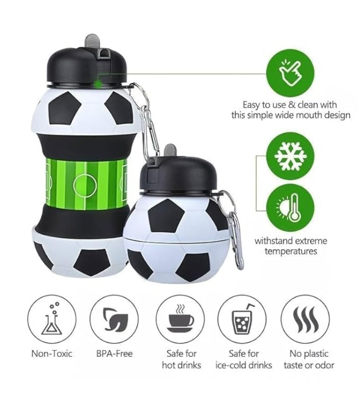 Collapsible Kids Water Bottle – Cute Football Design | Leak-Proof & Portable