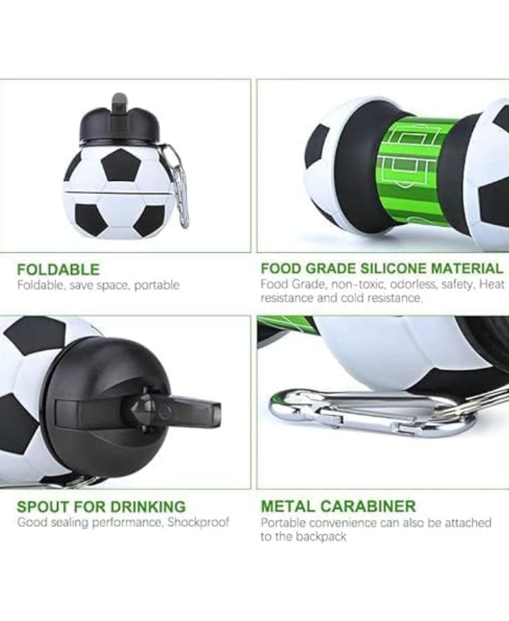 Collapsible Kids Water Bottle – Cute Football Design | Leak-Proof & Portable